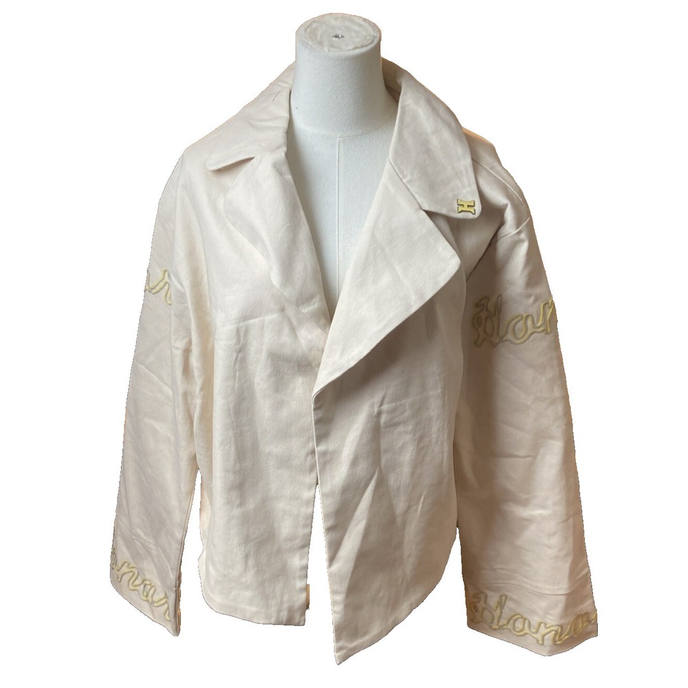 Honor The Gift Womens XL Cropped Jacket Tan Streetwear HTG Embroidered Cotton